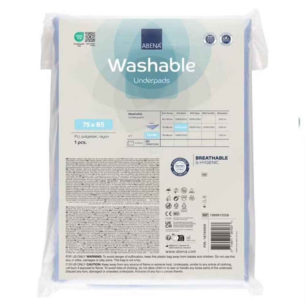 Abena, pralna posteljna podloga brez zavihkov - 75 x 85 cm - modre barve (1 podloga)