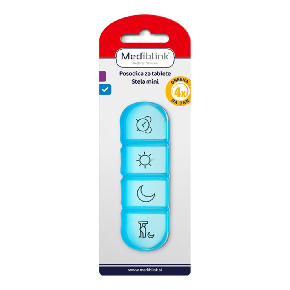 Mediblink Stela mini modra M020, dnevna posodica za tablete - 4x/dan (1 kos)