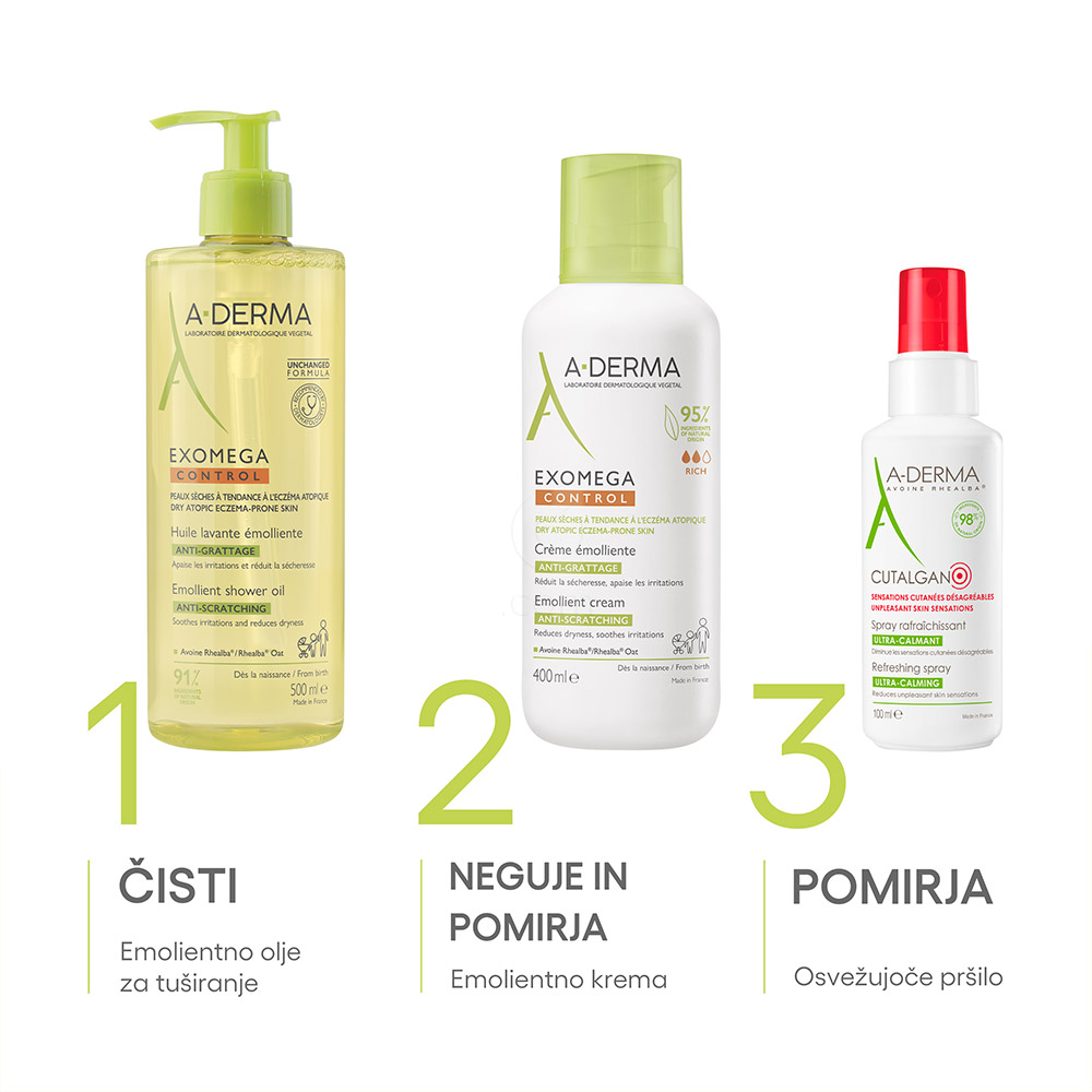 A-Derma Exomega Control, emolientno čistilno olje za tuširanje - Refill (500 ml)