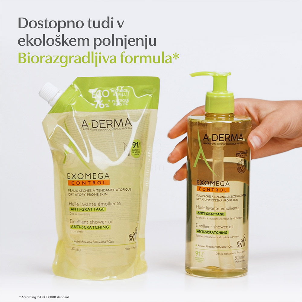 A-Derma Exomega Control, emolientno čistilno olje za tuširanje - Refill (500 ml)