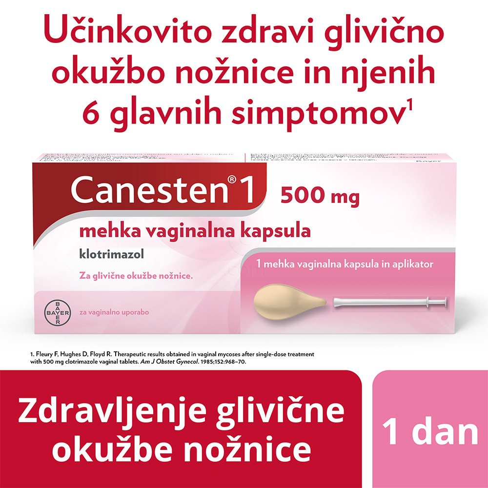 Canesten 1 500 mg, mehka vaginalna kapsula + aplikator (1 kapsula + 1 aplikator)