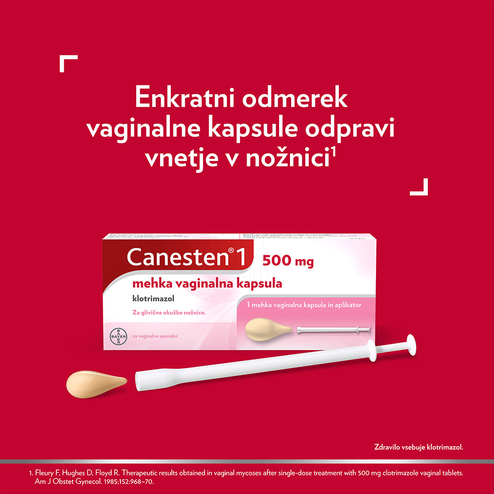 Canesten 1 500 mg, mehka vaginalna kapsula + aplikator (1 kapsula + 1 aplikator)