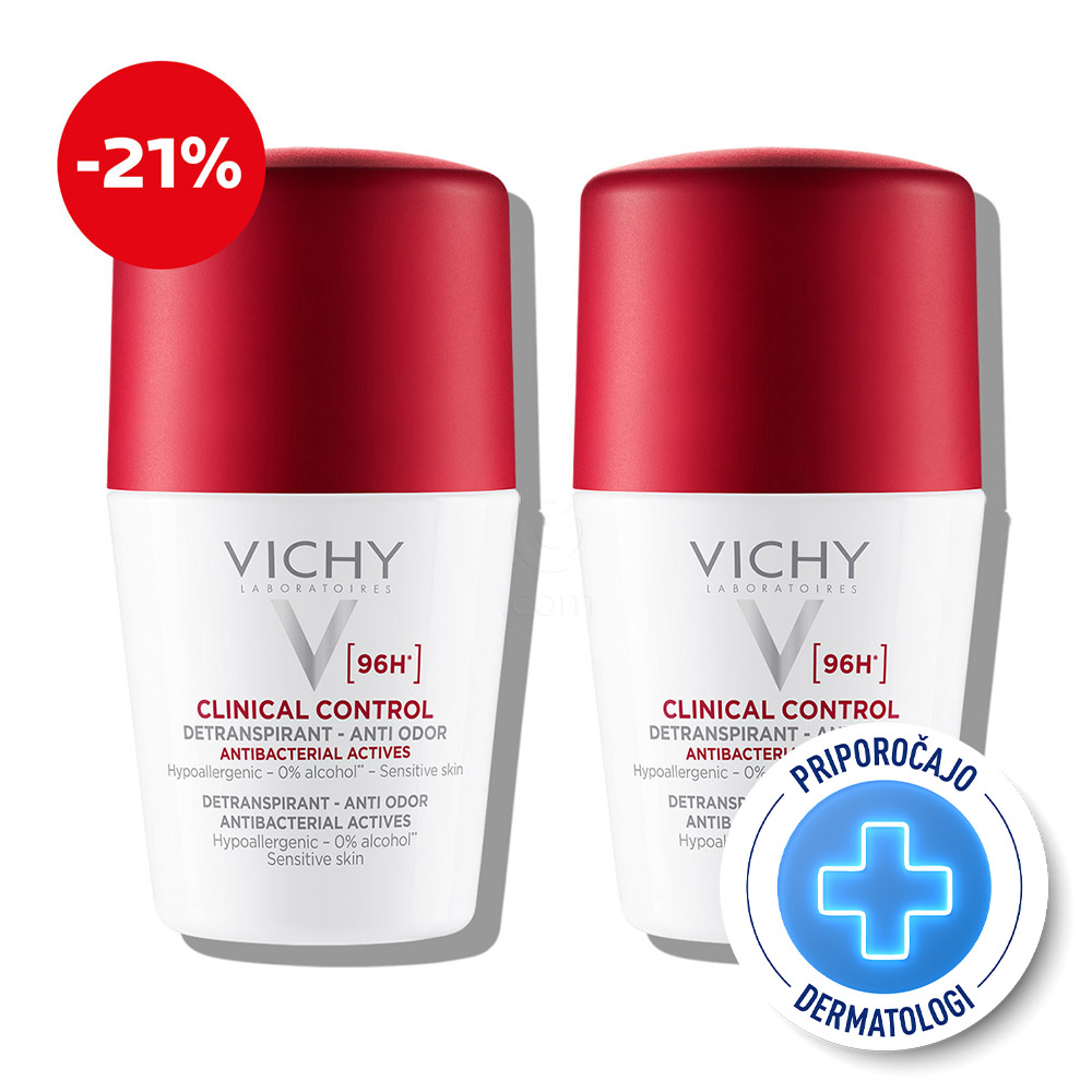 Vichy Deo-Duo Clinical Control, protokol - roll-on dezodorant testiran za nadzor prekomernega znojenja do 96 ur (2 x 50 ml)
