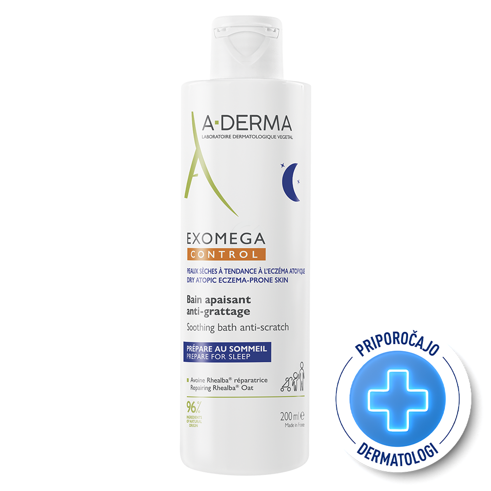 A-Derma Exomega Control, pomirjojoča kopel proti praskanju - plastenka (200 ml)
