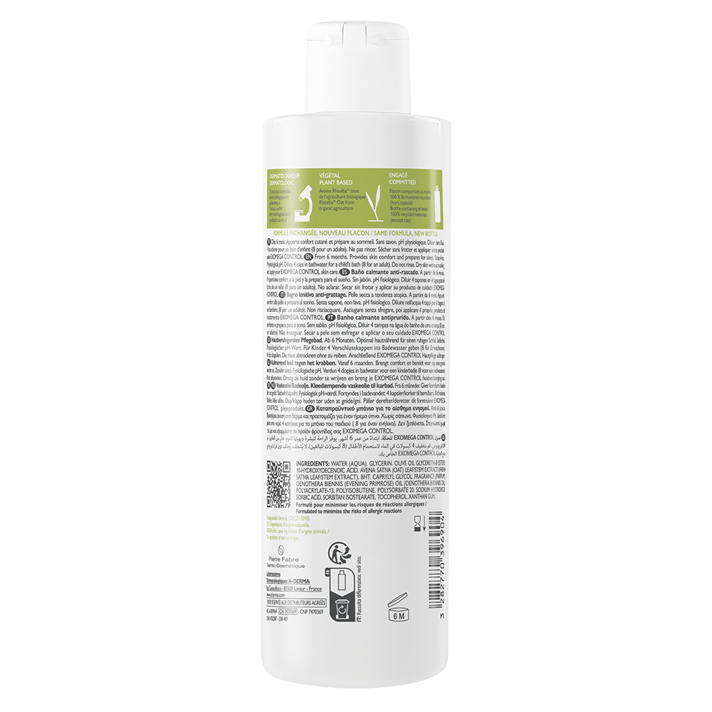 A-Derma Exomega Control, pomirjojoča kopel proti praskanju - plastenka (200 ml)
