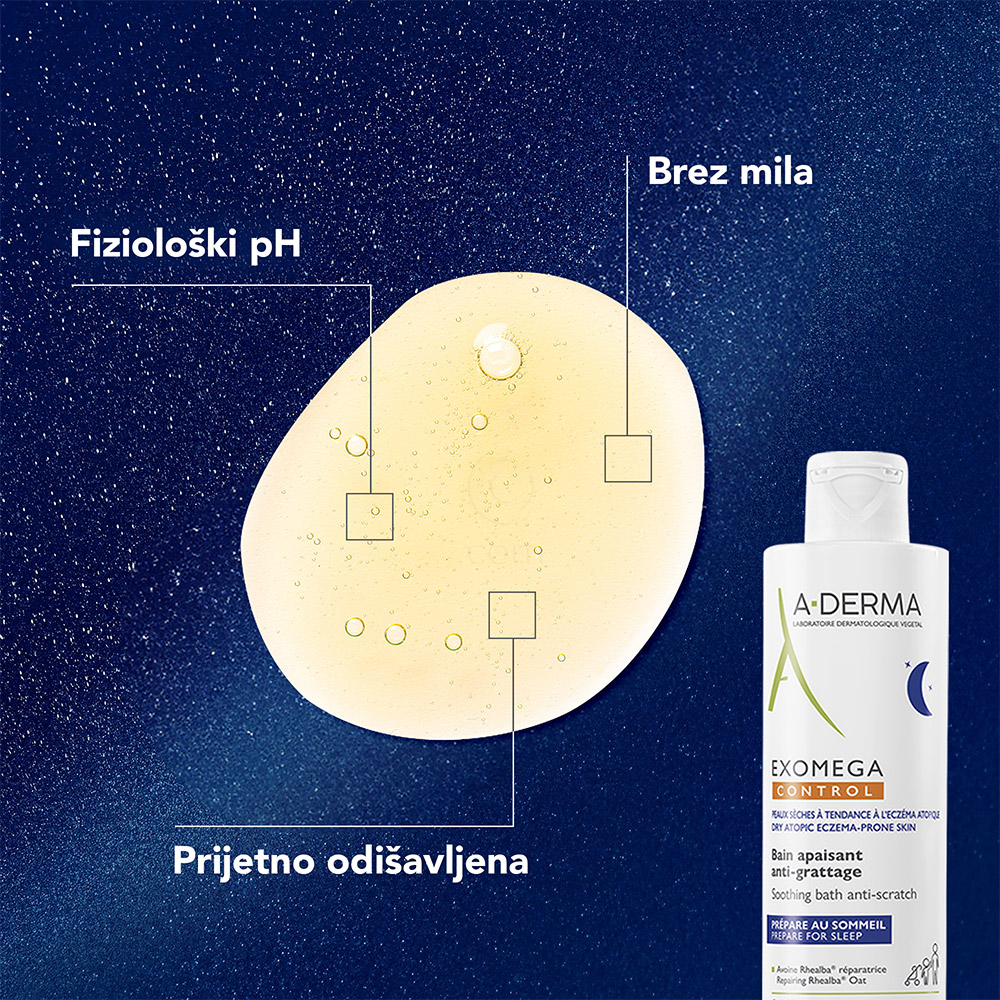 A-Derma Exomega Control, pomirjojoča kopel proti praskanju - plastenka (200 ml)