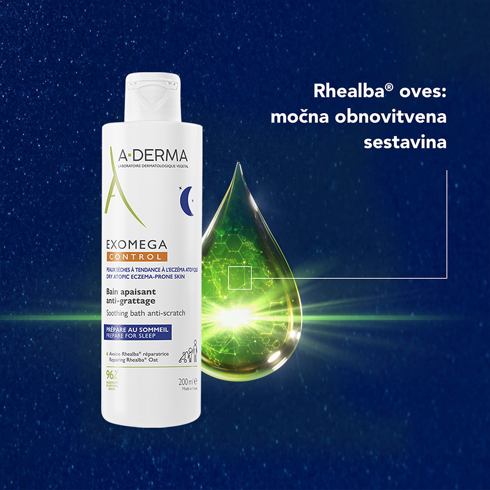 A-Derma Exomega Control, pomirjojoča kopel proti praskanju - plastenka (200 ml)