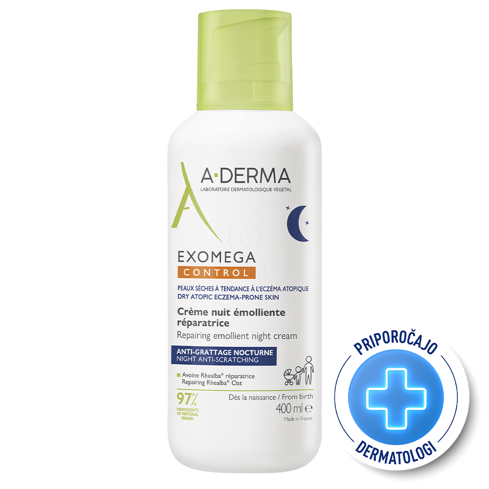 A-Derma Exomega Control, emolientna obnavljajoča nočna krema - plastenka (400 ml)