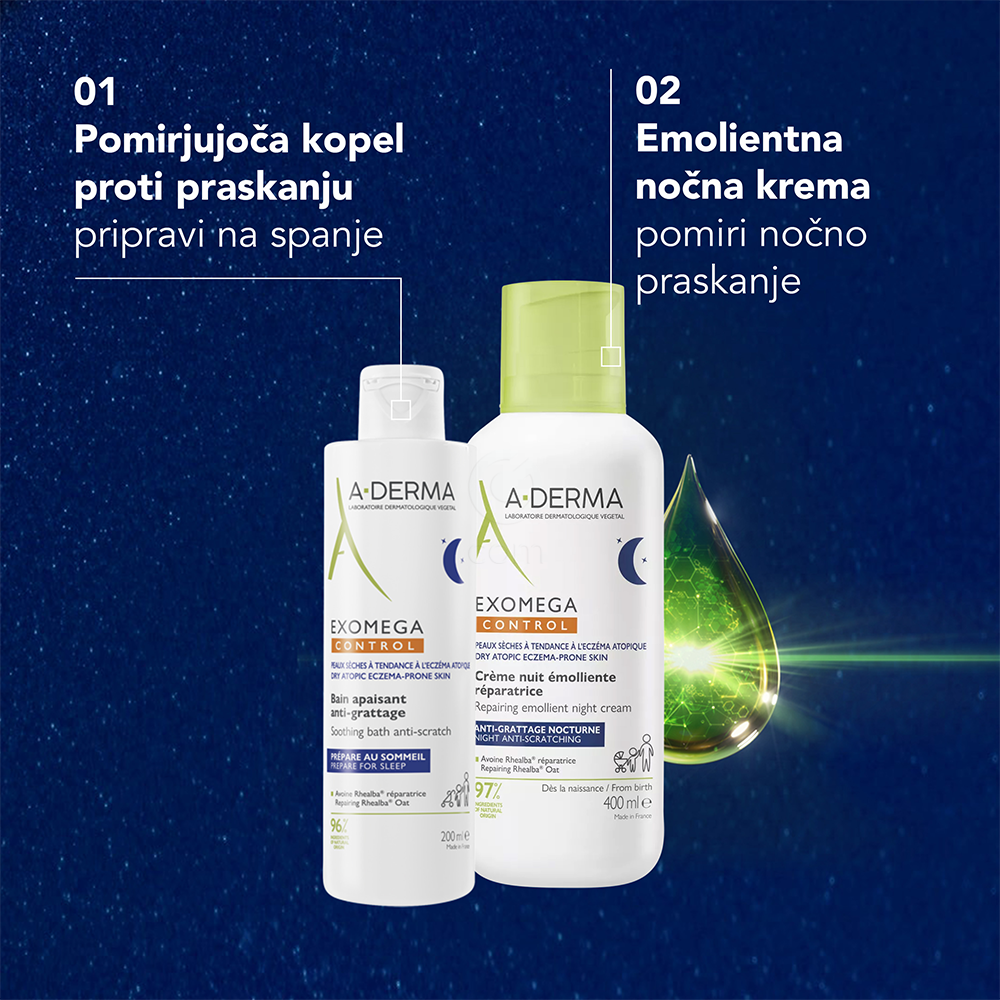 A-Derma Exomega Control, emolientna obnavljajoča nočna krema - plastenka (400 ml)