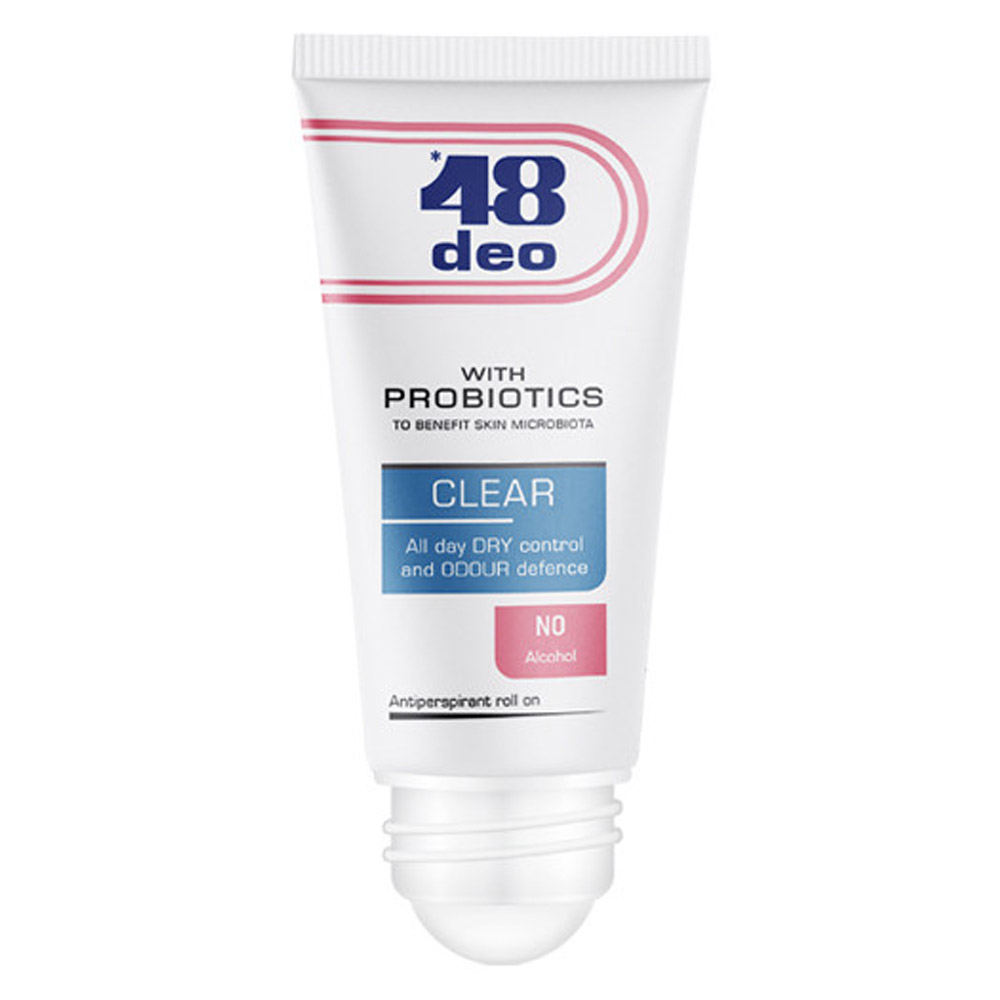48 Deo, roll-on antiperspirant s prebiotiki - Clear (50 ml)