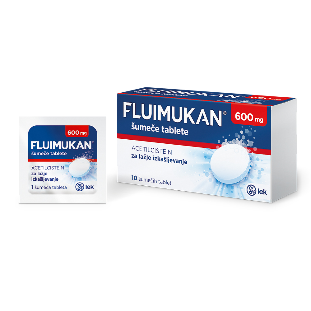 Fluimukan 600 mg, šumeče tablete (10 šumečih tablet)