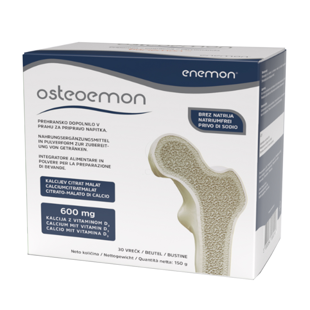 Osteoemon Enemon - kalcijev citrat malat z vitaminom D, prašek v vrečkah (30 x 5 g)