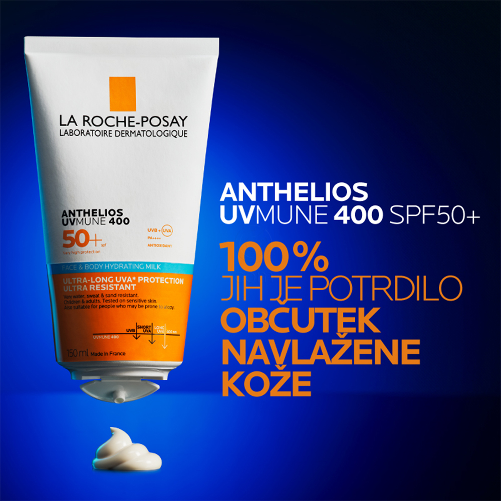 LRP Anthelios UVMUNE 400, vlažilno mleko za zaščito pred soncem - obraz in telo - ZF50+ (150 ml)
