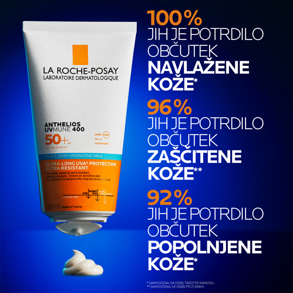 LRP Anthelios UVMUNE 400, vlažilno mleko za zaščito pred soncem - obraz in telo - ZF50+ (150 ml)