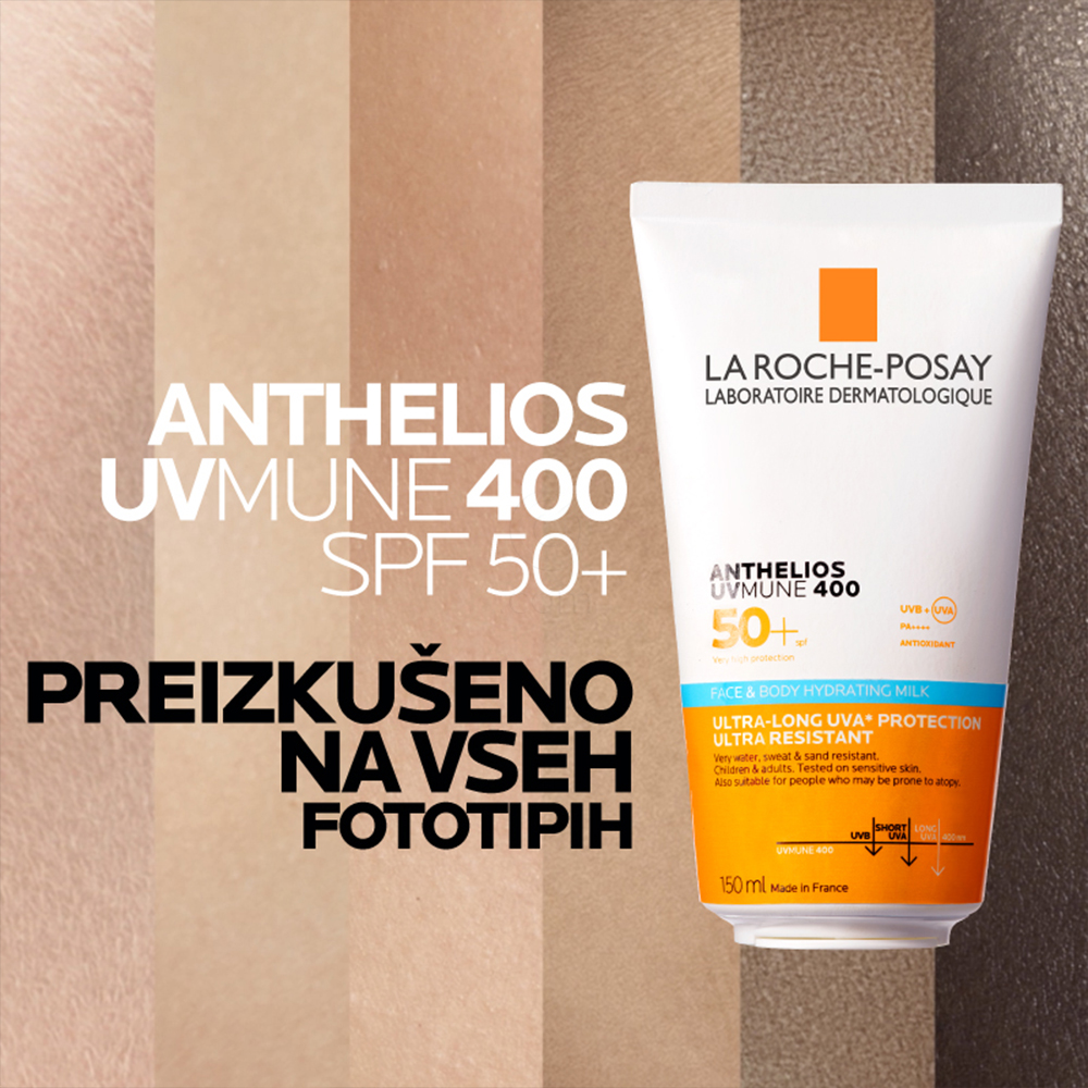LRP Anthelios UVMUNE 400, vlažilno mleko za zaščito pred soncem - obraz in telo - ZF50+ (150 ml)