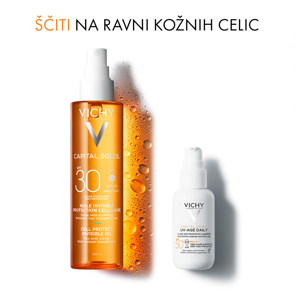 Vichy Capital Soleil, zaščitno olje za obraz, telo in konice las - pršilo - ZF30 (200 ml)