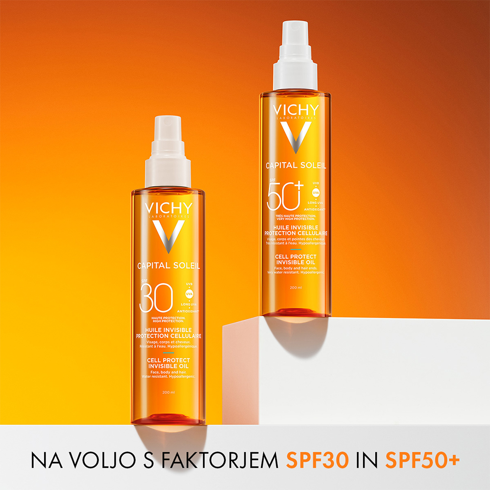Vichy Capital Soleil, zaščitno olje za obraz, telo in konice las - pršilo - ZF30 (200 ml)