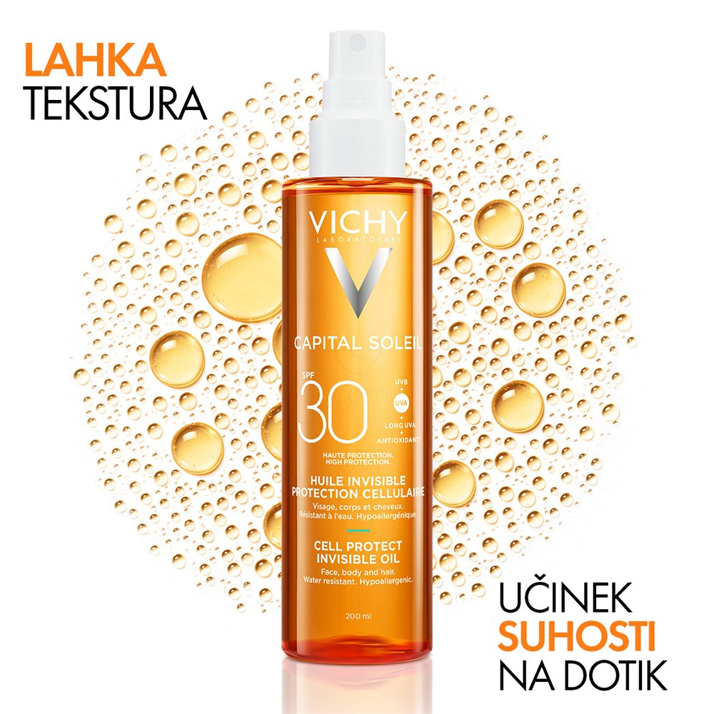 Vichy Capital Soleil, zaščitno olje za obraz, telo in konice las - pršilo - ZF30 (200 ml)