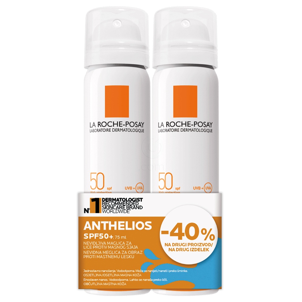 LRP Anthelios, paket - matirajoča brezbarvna meglica za obraz - ZF50 (2 x 75 ml)