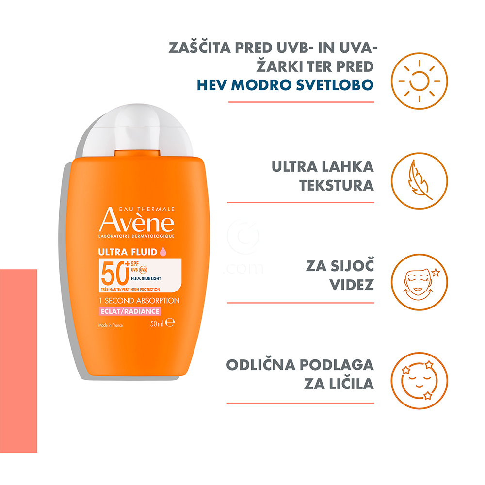 Avene Sun, radiance ultra fluid z zelo visoko zaščito pred soncem - ZF50+ (50 ml)