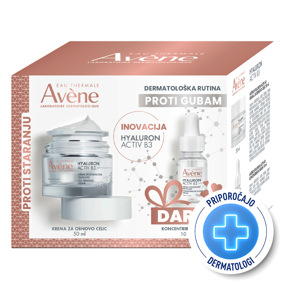 Avene Hyaluron Activ B3, anti-age paket nego obraza - krema in serum (50 ml + 10 ml)