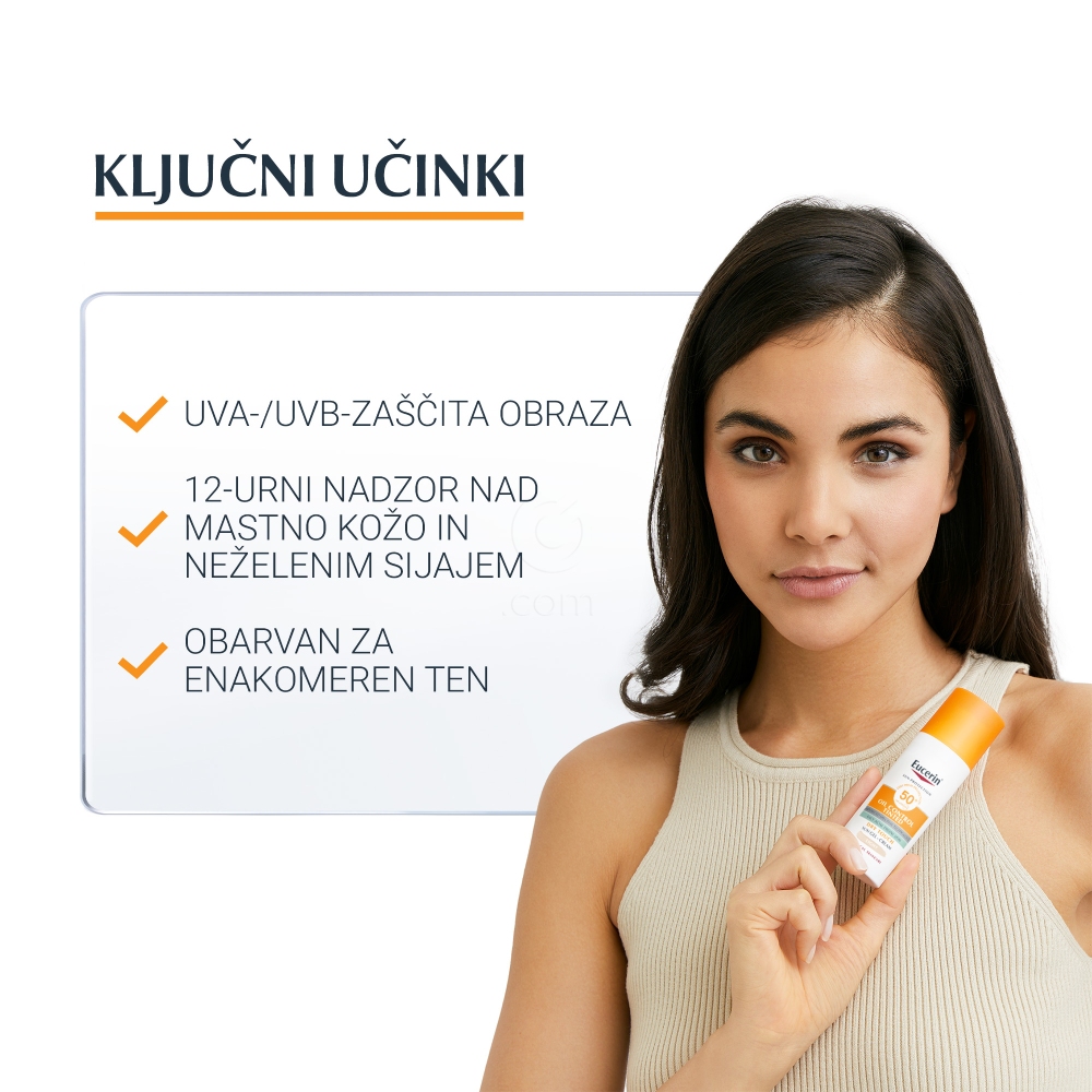 Eucerin Sun Oil Control Dry Touch, obarvan kremni gel za zaščito obraza pred soncem - light - ZF50+ (50 ml)