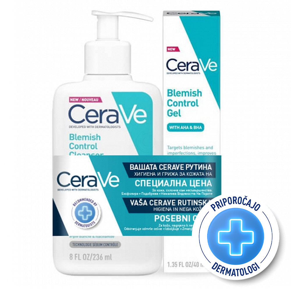 Cerave, paket za nego mastne kože nagnjene k nepravilnostim - čistilni gel + gel (236 ml + 40 ml)