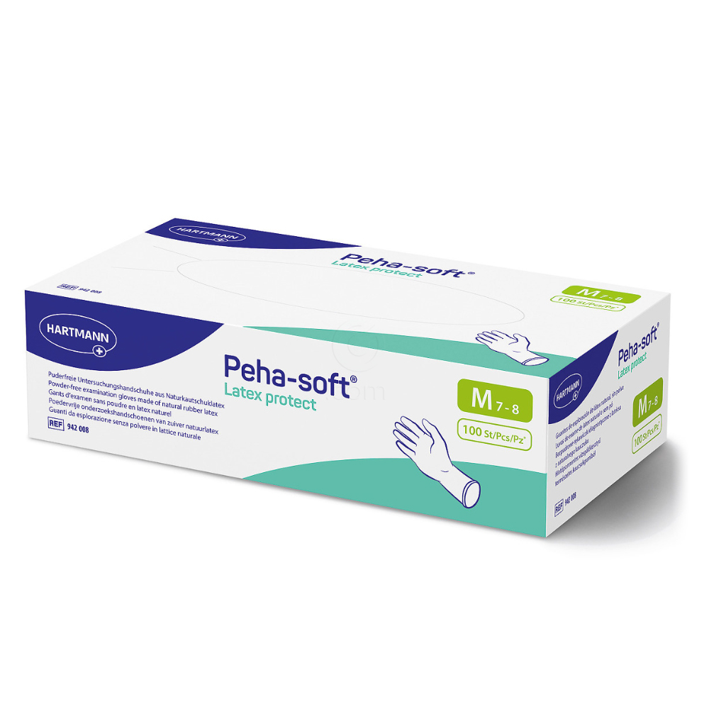 Peha-Soft Latex Protect, nesterline rokavice brez pudra - velikost L (100 rokavic)