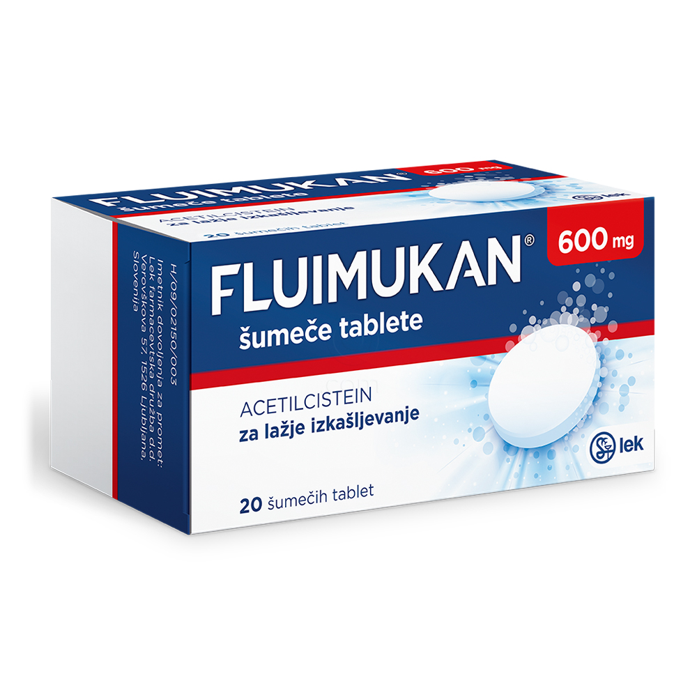 Fluimukan 600 mg, šumeče tablete (20 šumečih tablet)