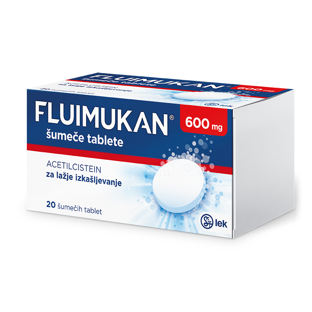 Fluimukan 600 mg, šumeče tablete (20 šumečih tablet)