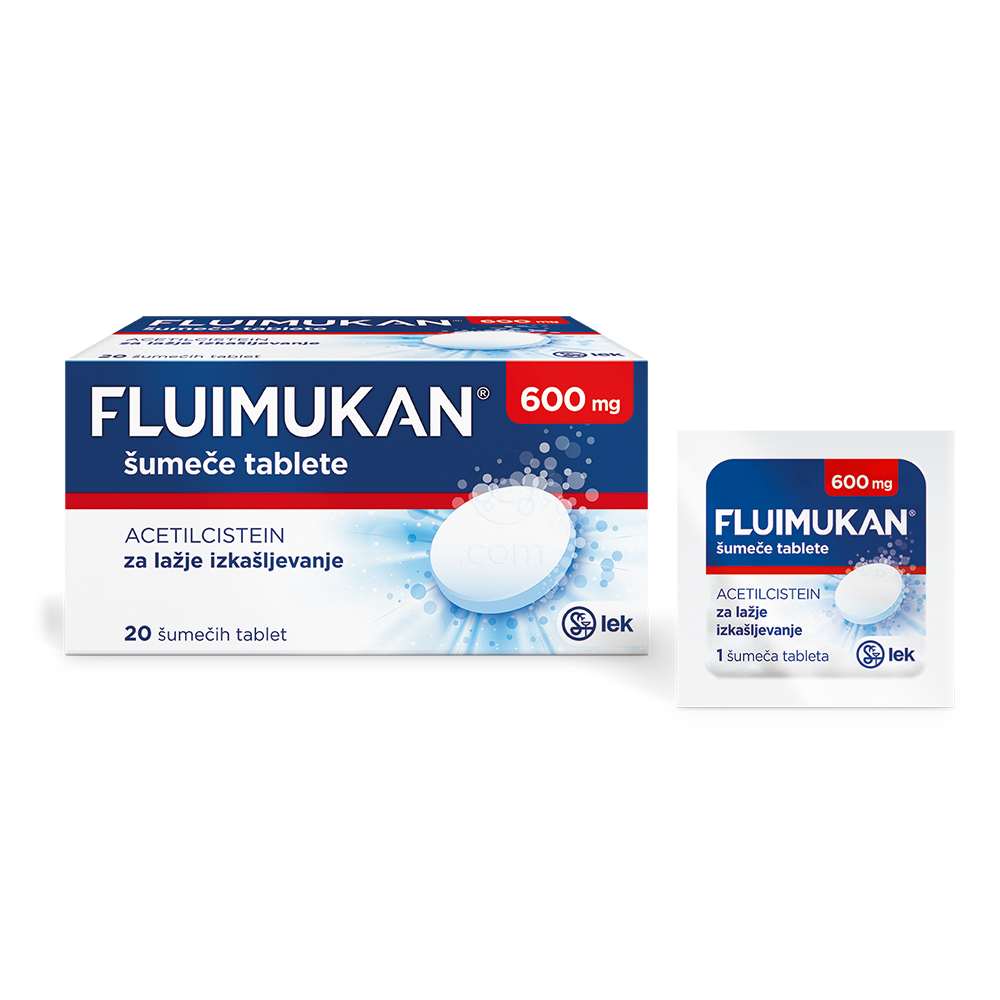 Fluimukan 600 mg, šumeče tablete (20 šumečih tablet)