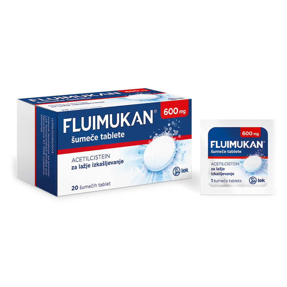 Fluimukan 600 mg, šumeče tablete (20 šumečih tablet)
