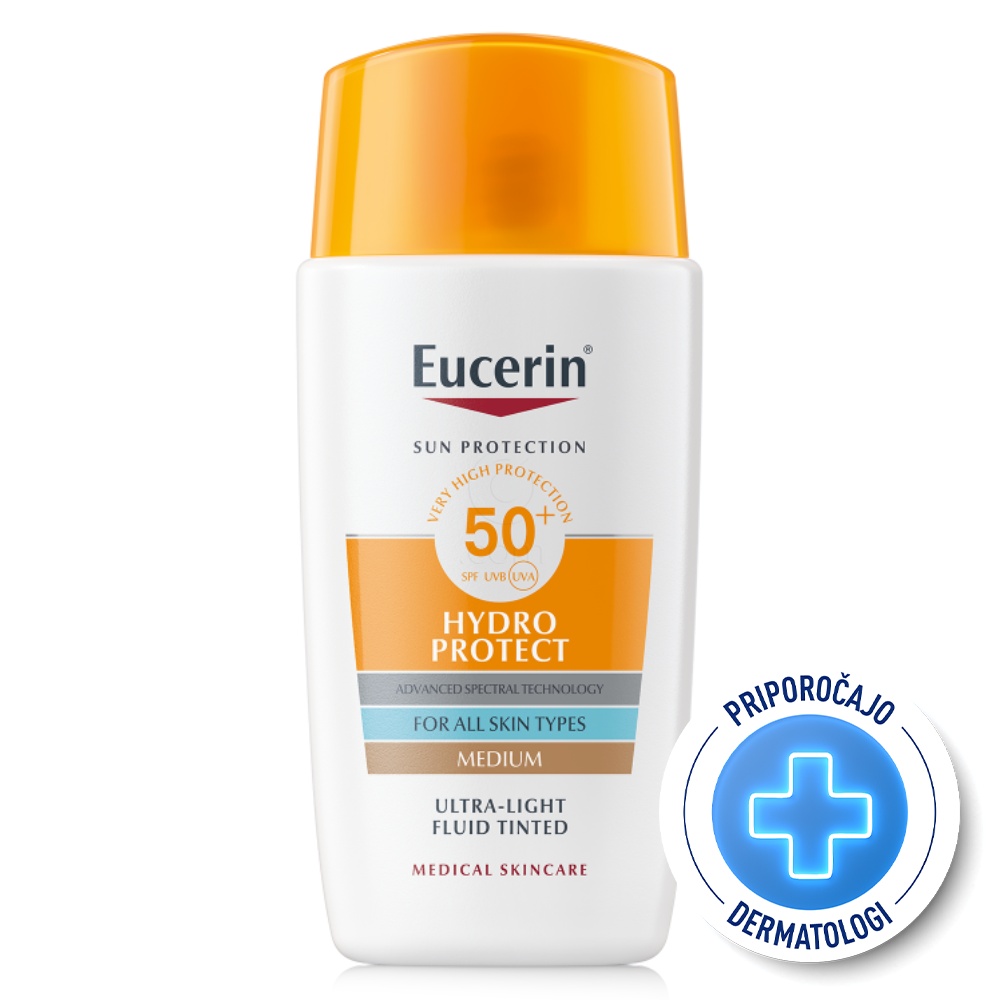 Eucerin Sun Hydro Protect Tinted, lahki obarvan fluid za zaščito pred soncem - medium - ZF50+ (50 ml)