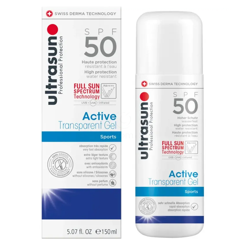 Ultrasun, aktivni prosojni gel za zaščito pred soncem za športnike - ZF50 (150 ml)