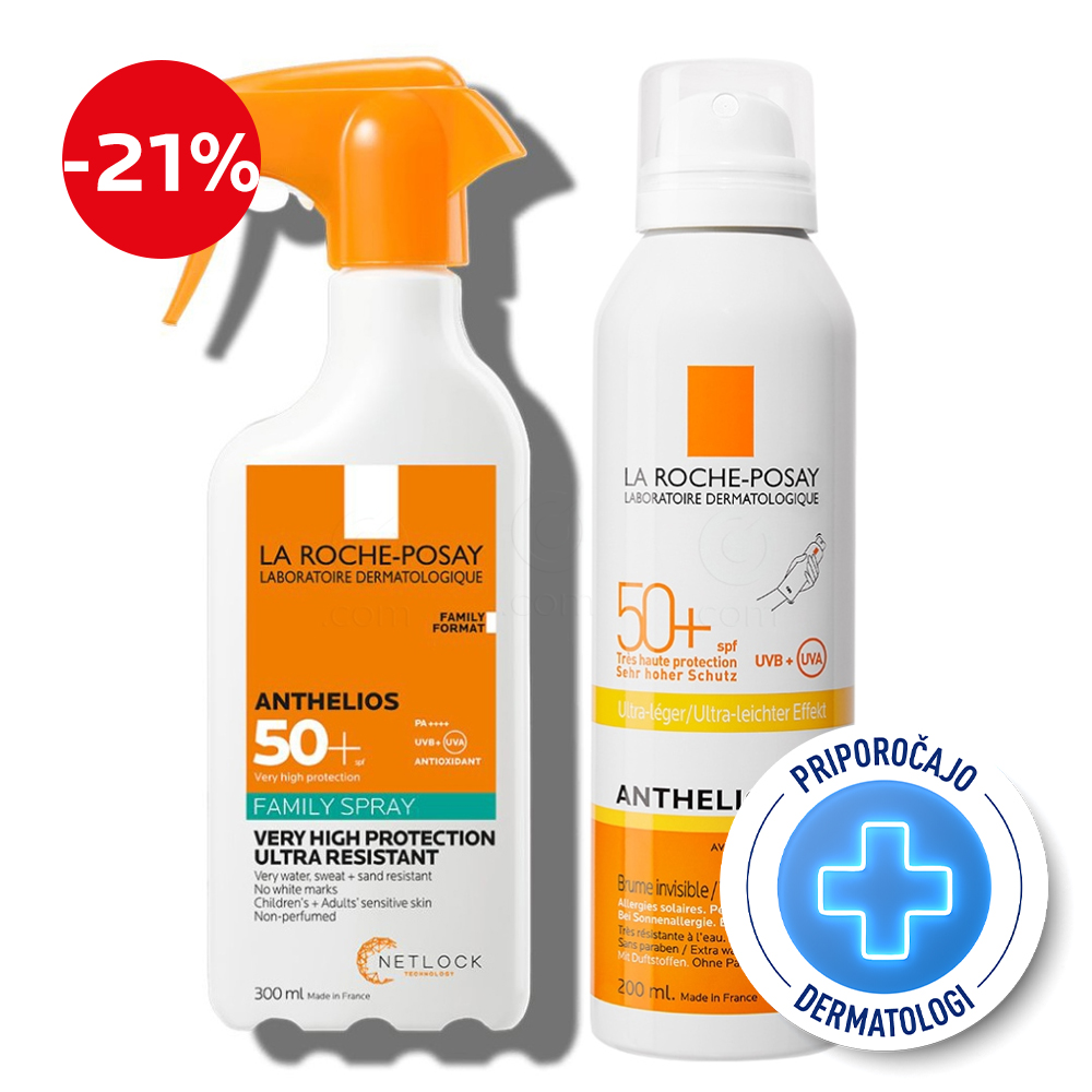La Roche-Posay Anthelios, duo protokol za zaščito telesa pred soncem - nanos in obnavljanje zaščite (300 ml + 200 ml)