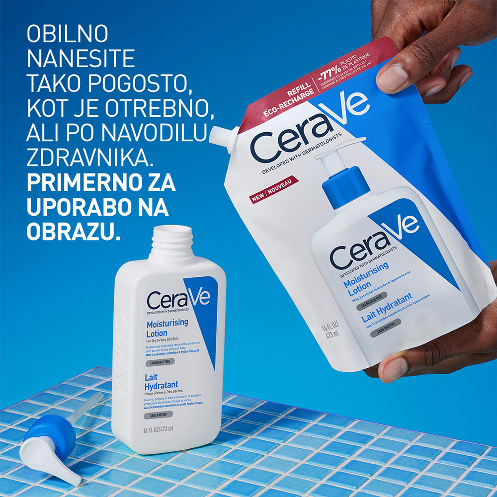 CeraVe, vlažilni losjon za telo za suho do zelo suho kožo - Refill (473 ml)