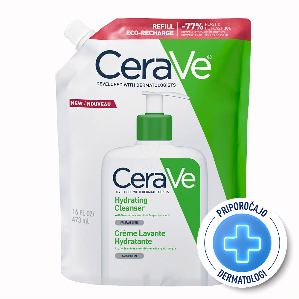 CeraVe, vlažilna čistilna emulzija za obraz za normalno do suho kožo - Refill (473 ml)