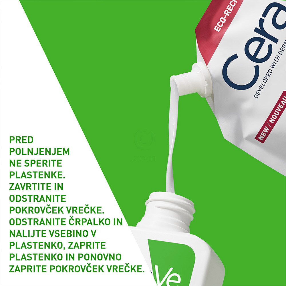 CeraVe, vlažilna čistilna emulzija za obraz za normalno do suho kožo - Refill (473 ml)