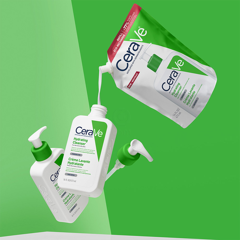 CeraVe, vlažilna čistilna emulzija za obraz za normalno do suho kožo - Refill (473 ml)