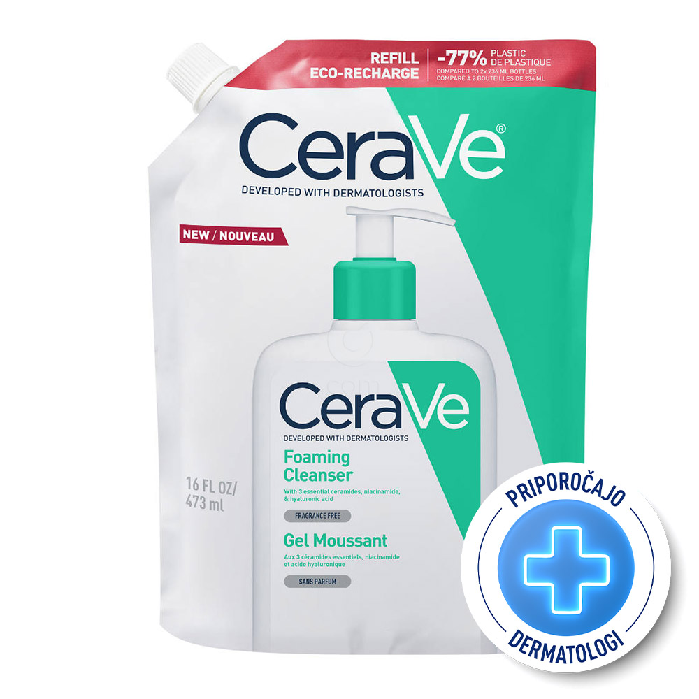 CeraVe, peneči čistilni gel za obraz za normalno do mastno kožo - Refill (473 ml)