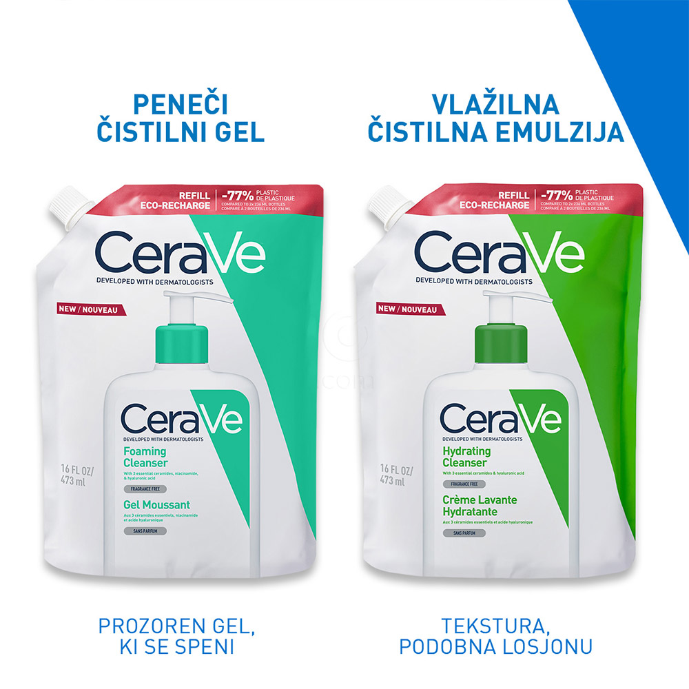 CeraVe, peneči čistilni gel za obraz za normalno do mastno kožo - Refill (473 ml)
