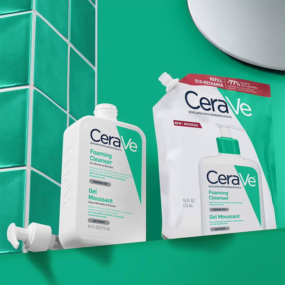 CeraVe, peneči čistilni gel za obraz za normalno do mastno kožo - Refill (473 ml)
