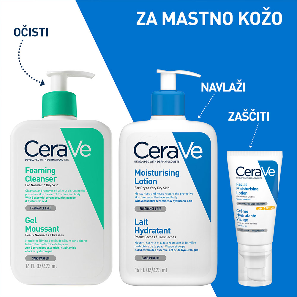 CeraVe, peneči čistilni gel za obraz za normalno do mastno kožo - Refill (473 ml)