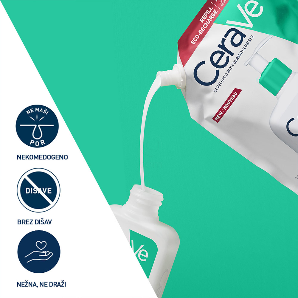 CeraVe, peneči čistilni gel za obraz za normalno do mastno kožo - Refill (473 ml)