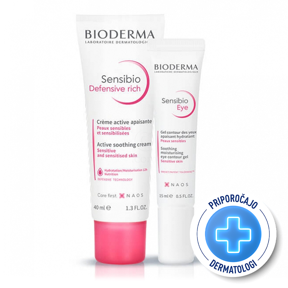 Bioderma Sensibio, paket Defensive Rich - Defensive Rich bogata krema + gel za okoli oči (40 ml + 15 ml)