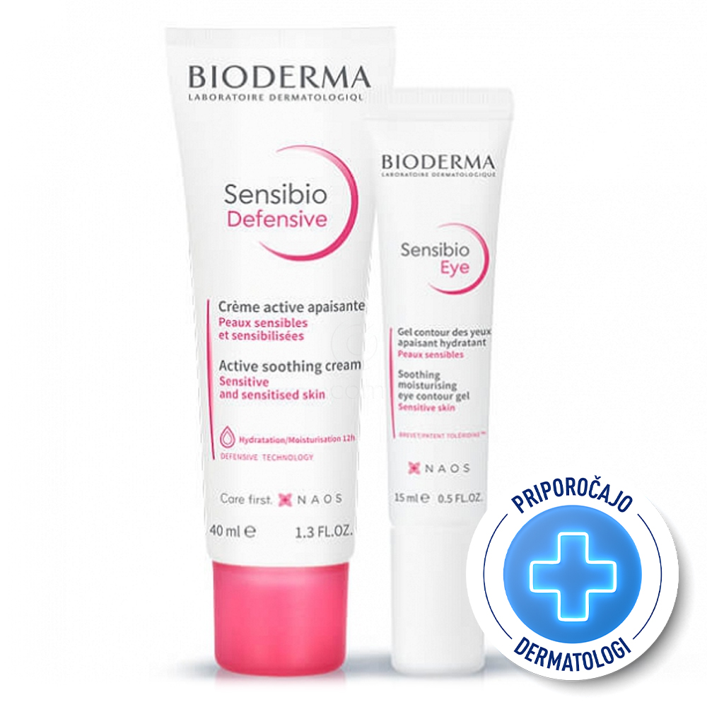 Bioderma Sensibio, paket Defensive Light - lahka krema + krema za okoli oči (40 ml + 15 ml)