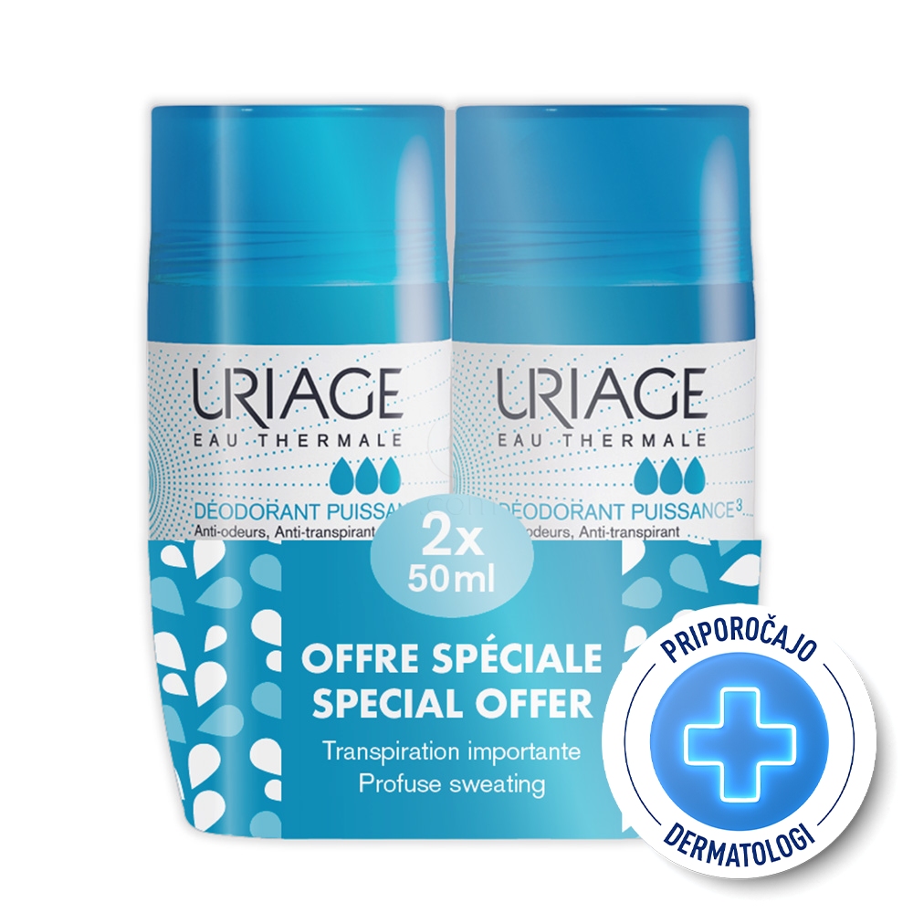Uriage 3-activ, deodorant roll-on - paket (2 x 50 ml)