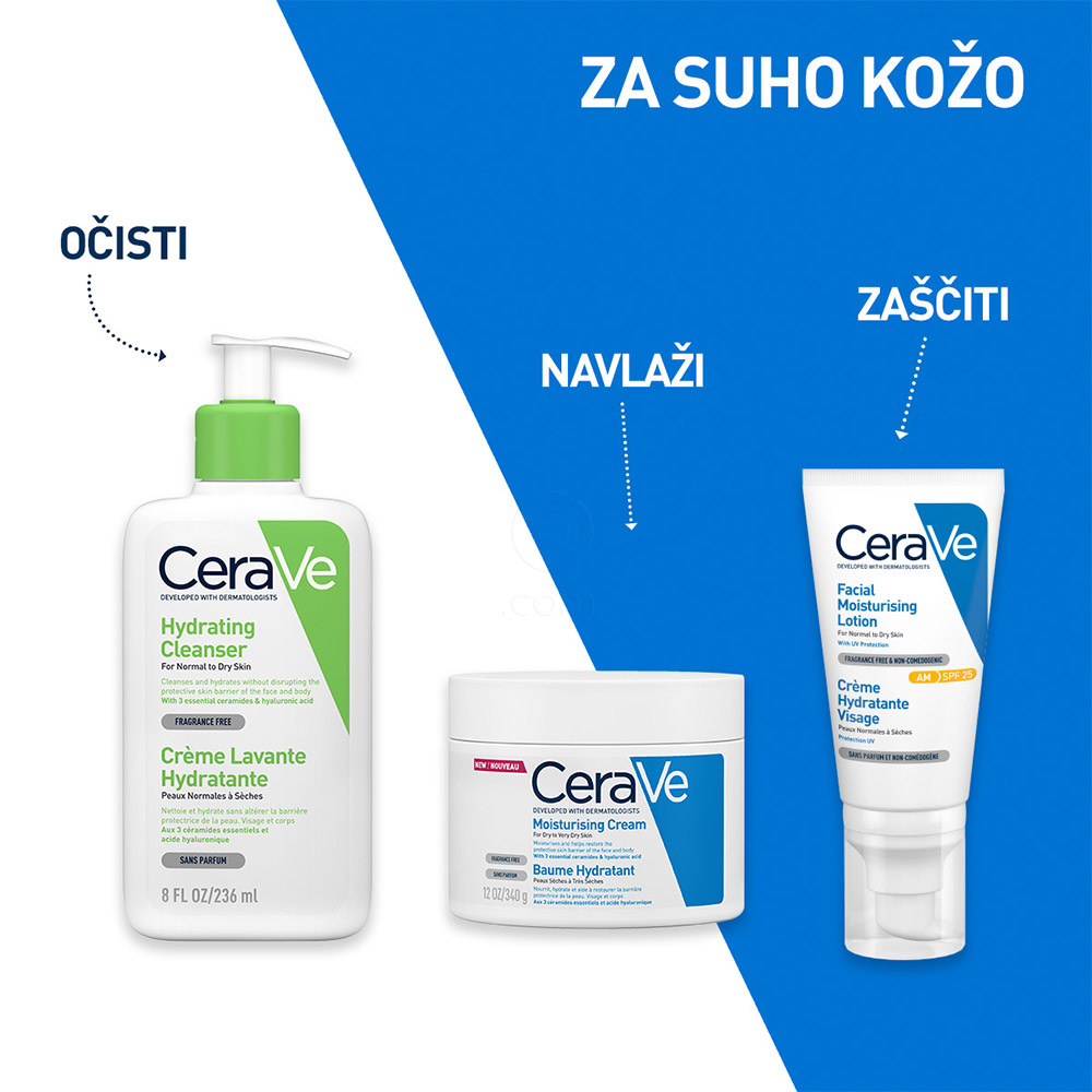 CeraVe, vlažilna čistilna emulzija za obraz za normalno do suho kožo (236 ml)