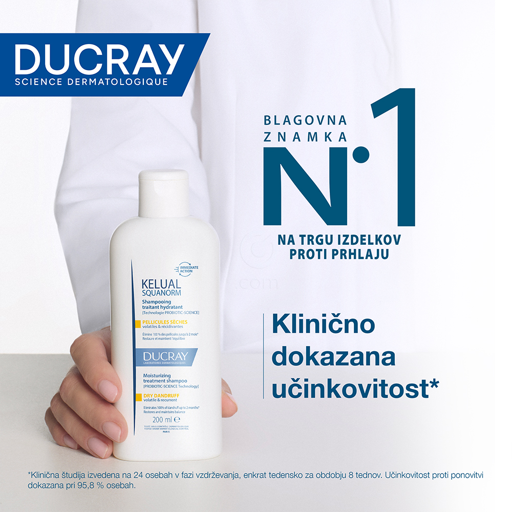 Ducray Kelual Squanorm, vlažilni šampon proti suhemu prhljaju (200 ml)