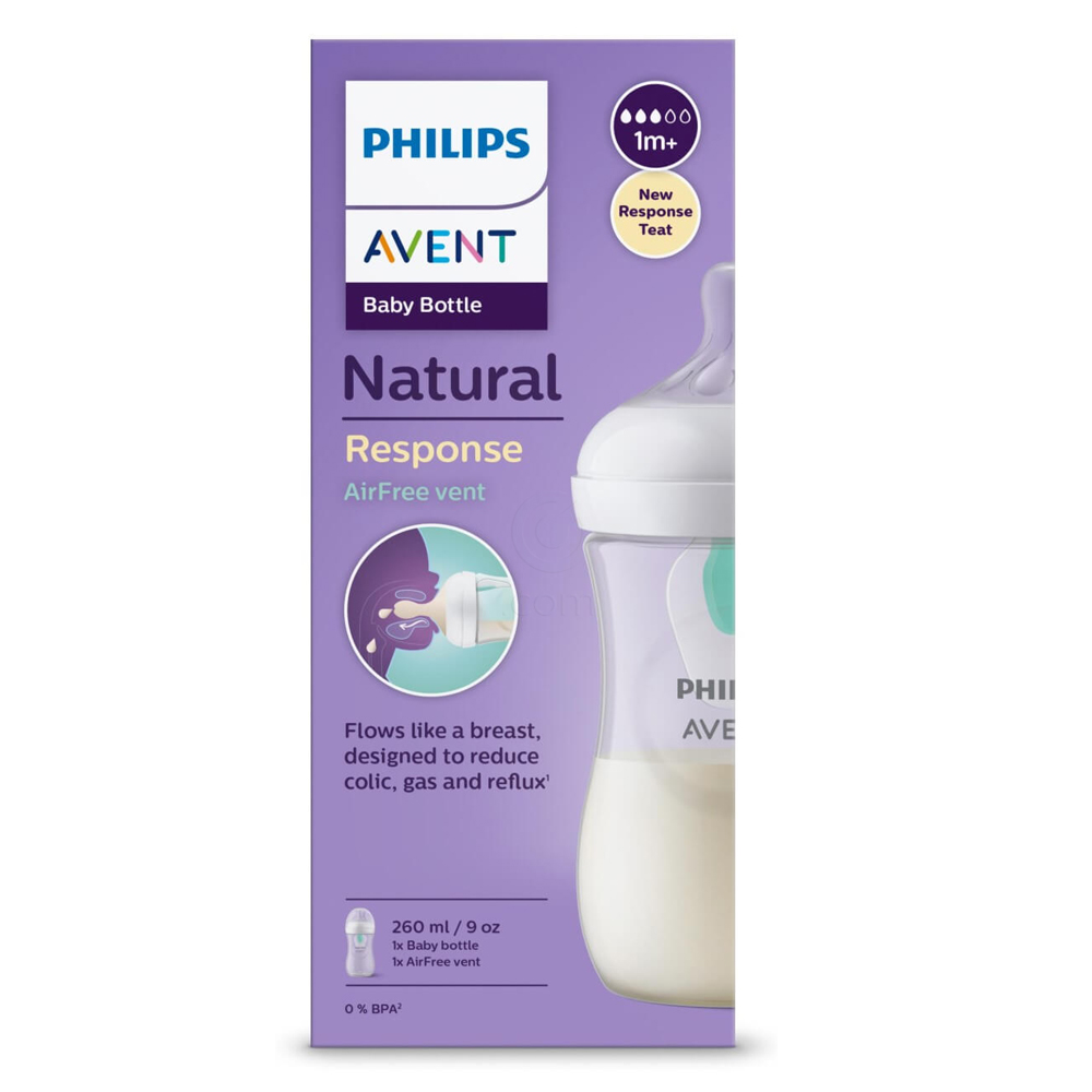 Avent Natural Response, steklenička PP s silikonskim cucljem brez bisfenola z ventilom Airfree (260 ml)